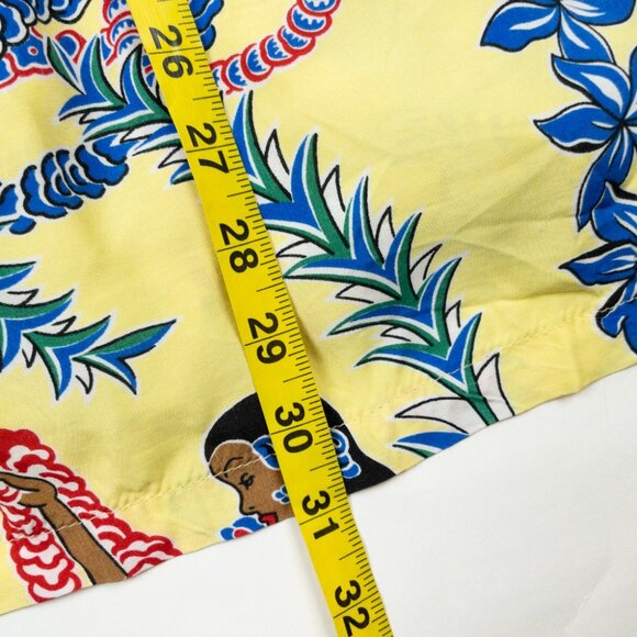 Kamehameha Hawaiian Shirt Lei Lady Mens XL Yellow Tropical Print Rayon USA Aloha - Picture 11 of 15